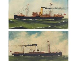 Lot 19: Pair of Alfred Jansen Ship Paintings Oil on Canvas