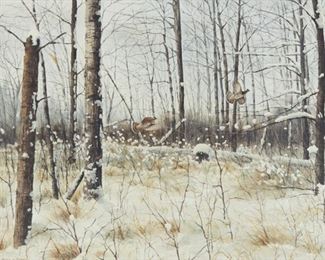 Lot 24: Noel L. Dunn Pheasant Flying Winter Landscape