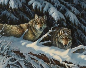 Lot 29: Rosemary Millette Wolves in Winter Original Painting