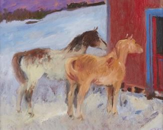 Lot 34: Cameron Booth Two Horses Oil Painting