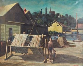 Lot 38: Paul Kramer Figures at Loom Oil on Canvas