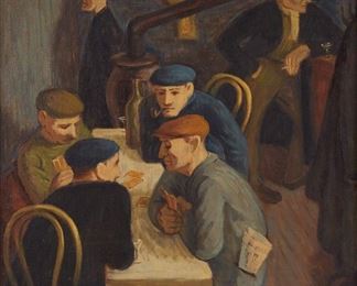 Lot 39: WPA Era Men in Bar Painting Oil on Board