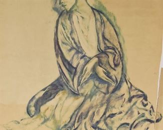 Lot 42: Leopold Gottlieb Sketch of Woman Gouache on Paper