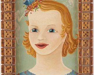 Lot 43: Outsider Art Portrait of a Young Girl