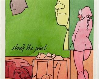 Lot 44: Valerio Adami "Study the Past" Watercolor on Paper