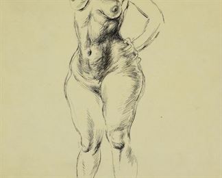 Lot 46: Paul Cadmus Standing Female Nude Ink on Paper