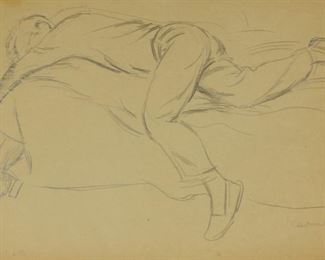 Lot 47: Paul Cadmus "JF" Figure Laying Down Graphite on Paper
