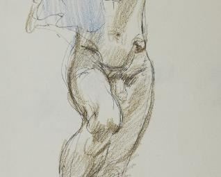 Lot 49: Paul Cadmus Standing Male Nude w/ Blue Cloth Crayon on