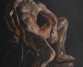 Lot 50: Paul Cadmus Seated Male Nude Crayon on Black Paper