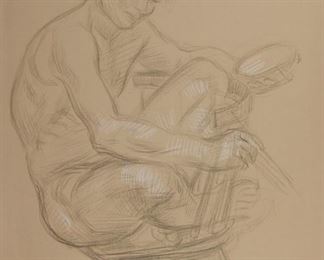 Lot 52: Paul Cadmus Male Nude on Chair Crayon on Paper