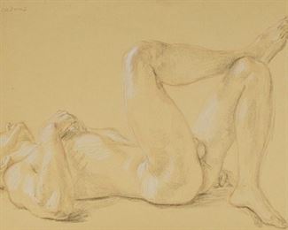 Lot 53: Paul Cadmus Supine Male Nude Crayon on Paper