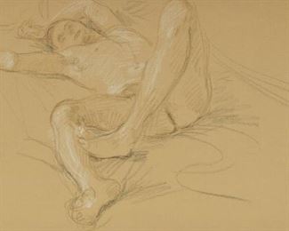 Lot 54: Paul Cadmus Reclining Male Nude Crayon on Paper
