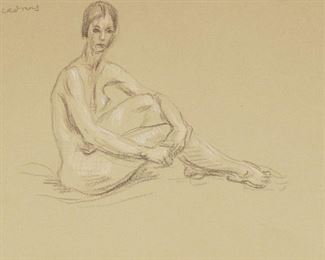 Lot 55: Paul Cadmus Seated Female Nude Crayon on Paper