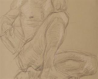 Lot 56: Paul Cadmus Seated Male Nude Crayon on Paper