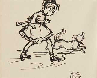 Lot 57: Fidelma Cadmus Kirstein Girl w/ Dog Ink on Paper