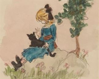 Lot 58: Fidelma Cadmus Kirstein "The Little Pet" Watercolor and