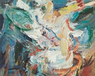 Lot 59: Yosl Bergner "White Jack on Wheels" Oil on Canvas