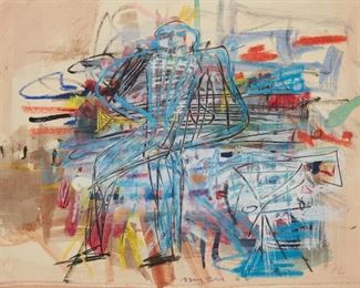 Lot 61: Malcolm Haynie Myers "Jazz Man" Mixed Media on Paper