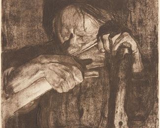 Lot 83: Kathe Kollwitz "Whetting the Scythe" Etching & Drypoint