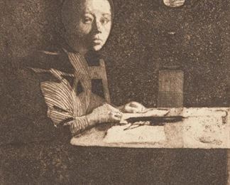 Lot 82: Kathe Kollwitz Self Portrait at Table Etching &
