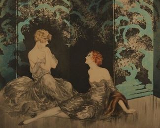 Lot 87: Louis Icart "Intimacy" Etching

