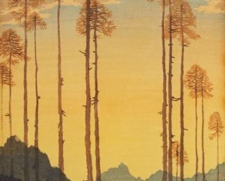 Lot 91: Engelbert Lap Trees Woodblock Print
