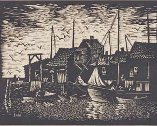 Lot 92: Deco Woodblock Print "Rockport Mass" SHM