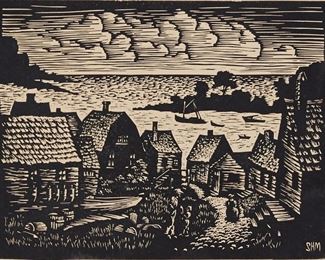 Lot 93: Deco Era Block Print "West Jonesport, Maine" SHM