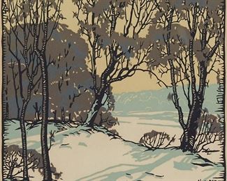 Lot 95: Henry Gilbert Foote "Winter Shadows" Woodblock Print