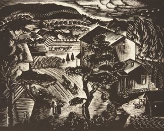 Lot 94: Alexander Masley Deco Era Wood Engraving "Pleasant