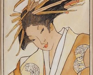 Lot 98: Bertha Lum Geisha Layered Block Print