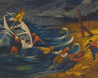 Lot 102: Harry Gottlieb "Fisherman's Luck" Color Lithograph