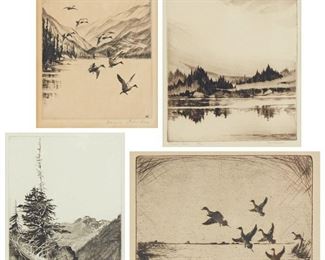 Lot 105: Grp: 4 20th c Nature Etching Prints