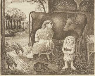 Lot 104: Mary Seaman "Milking" Lithograph