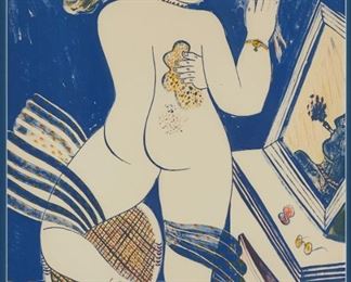 Lot 123:  Alekos Fassianos Blue Woman at Toilet Print