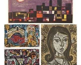 Lot 127: Grp: 4 Irving Amen Woodblock Prints