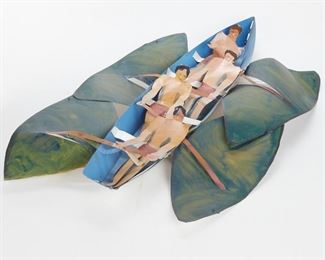 LOT 240: TIMOTHY WOODMAN "ROWERS" PAINTED ALUMINUM SCULPTURE