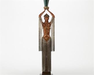 LOT 245: ERTE POLYCHROME BRONZE SCULPTURE EMERALD VASE