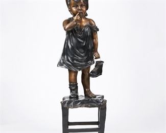 LOT 247: JUAN CLARA CHILD ON STOOL BRONZE SCULPTURE LARGE