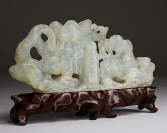 LOT 282: 19TH C ANTIQUE CHINESE CARVED JADE BRUSH REST W/ STAND