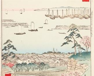 LOT 304: UTAGAWA HIROSHIGE "SHINAGAWA - TOKAIDO" WOODBLOCK PRINT