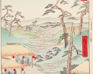 LOT 305: UTAGAWA HIROSHIGE "HODOGAYA - TOKAIDO" WOODBLOCK PRINT