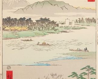 LOT 307: UTAGAWA HIROSHIGE "HIRATSUKA - TOKAIDO" WOODBLOCK PRINT