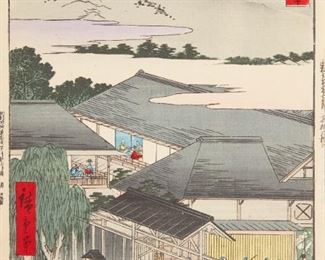 LOT 311: UTAGAWA HIROSHIGE "FUCHU - TOKAIDO" WOODBLOCK PRINT