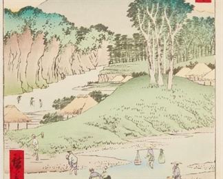 LOT 313: UTAGAWA HIROSHIGE "KAKEGAWA - TOKAIDO" WOODBLOCK PRINT