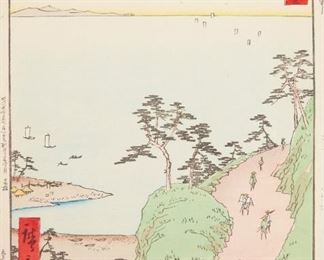LOT 315: UTAGAWA HIROSHIGE "SHIRASUKA - TOKAIDO" WOODBLOCK PRINT