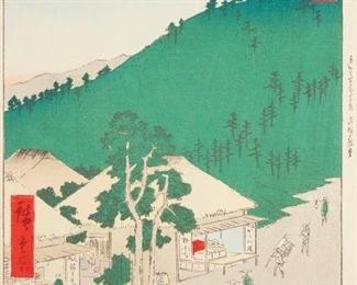 LOT 316: UTAGAWA HIROSHIGE "FUTAKAWA - TOKAIDO" WOODBLOCK PRINT