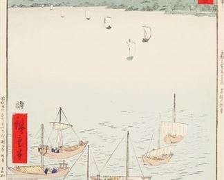 LOT 326: UTAGAWA HIROSHIGE "KUSATSU - TOKAIDO" WOODBLOCK PRINT