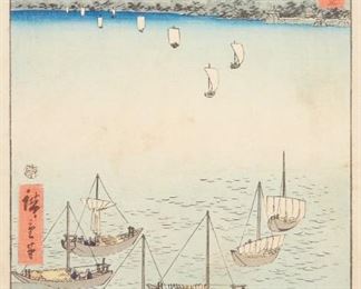 LOT 327: UTAGAWA HIROSHIGE "KUSATSU - TOKAIDO" WOODBLOCK PRINT