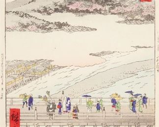 LOT 328: UTAGAWA HIROSHIGE "KYOTO - TOKAIDO" WOODBLOCK PRINT